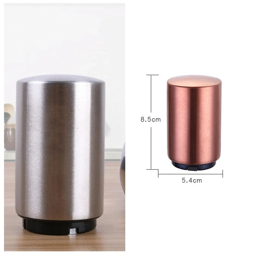 Portable magnetic automatic beer bottle opener in brushed stainless steel finish