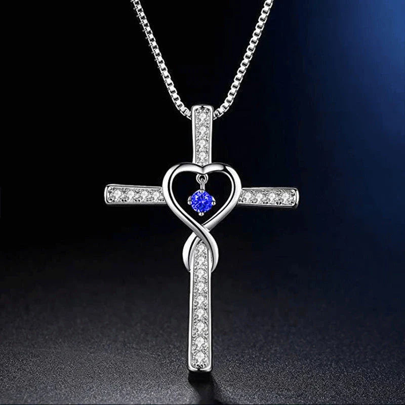 Elegant gold-plated Christian cross necklace with sparkling zircon and diamond gemstones