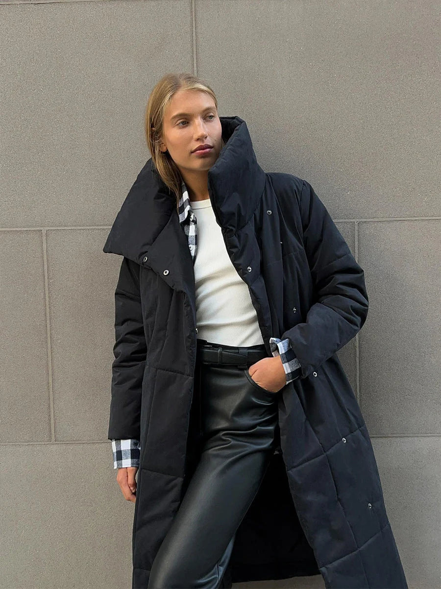 Women's winter warm cotton jacket with large lapel and lace-up design in various colours