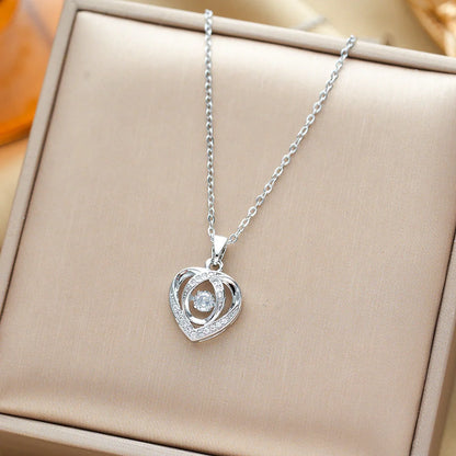 Heart-shaped rhinestone clavicle chain necklace in gold, silver, and blue