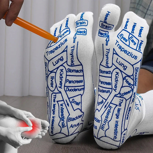 Reflexology socks with acupressure points for therapeutic foot massage