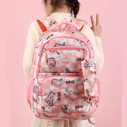 Letter print backpack with pencil case for primary school students in various colours