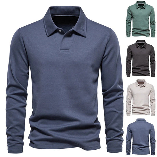 A versatile cotton polo shirt in a range of sophisticated colours, featuring a unique lapel design for a refined casual look.
