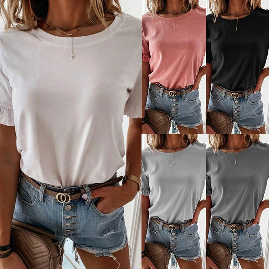 Chic ruffled blouse with short sleeves in various colors and sizes