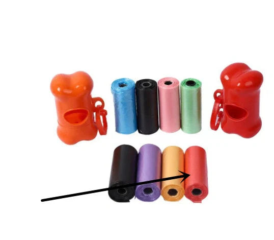 Eco-friendly dog poop bags in various colours for pet waste cleanup