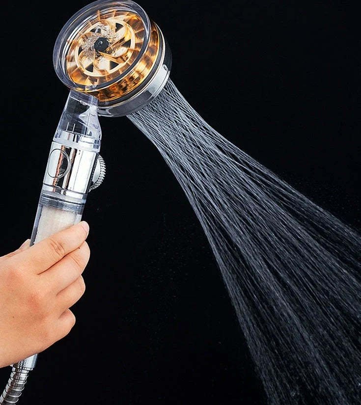 Premium high-pressure shower head with turbo boost technology, water filtration, and durable ABS and stainless steel construction