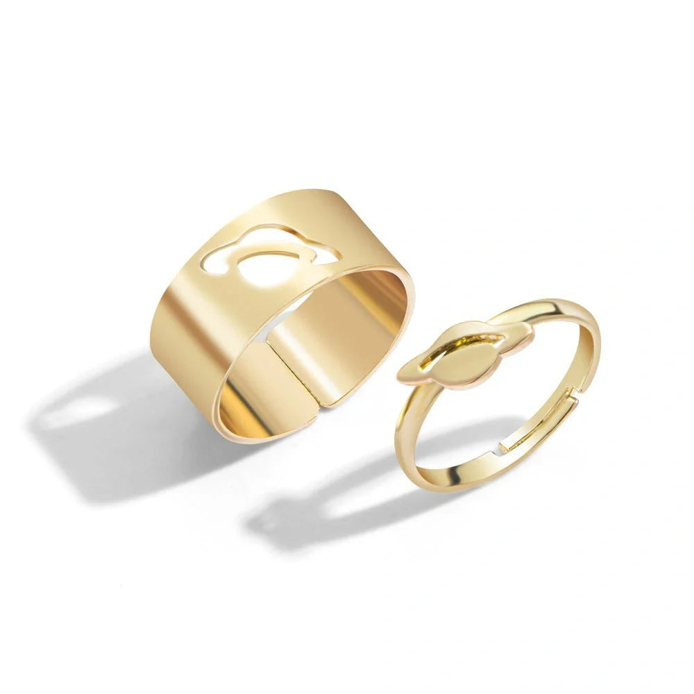 Punk style adjustable butterfly couple rings in gold and silver
