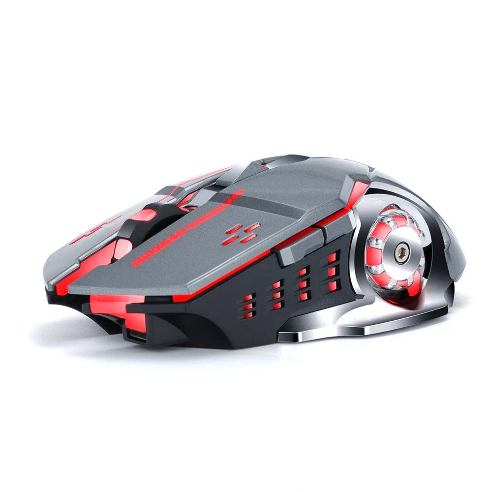 Wireless 2.4GHz optical gaming mouse with 2400 DPI precision, 6 programmable keys, and vibrant backlit design