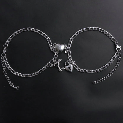 Floral heart-shaped couple bracelets with adjustable iron chains, symbolising love and friendship.