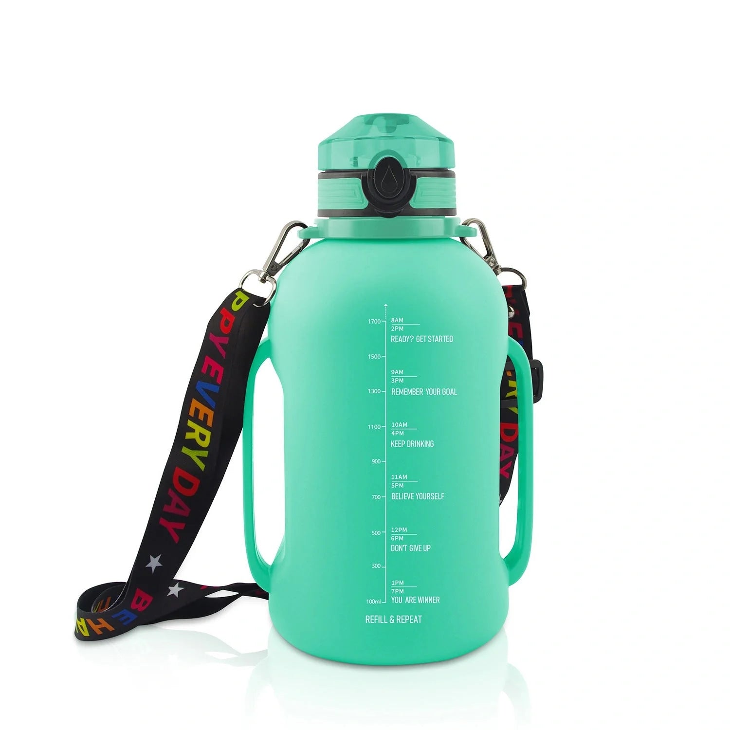 Collapsible silicone water bottle in black, green, and pink with leak-proof cap
