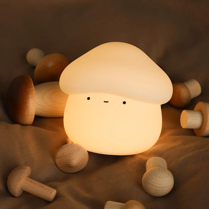 Adorable mushroom-shaped night light with warm white glow, perfect for bedside use