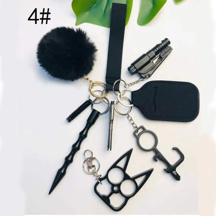 Self Defense Keychain Set for Women with 11 Safety Accessories including alarm and window breaker