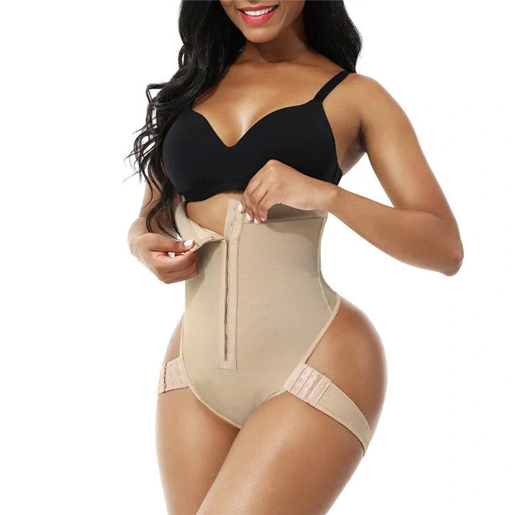 Seamless butt lifter control panties in black and skin tone, high-waist design for shaping and support