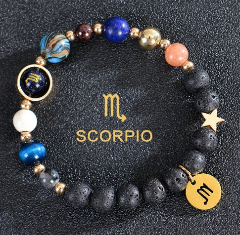 Frosted Stone Beaded Zodiac Bracelet featuring detailed zodiac signs on natural stone beads