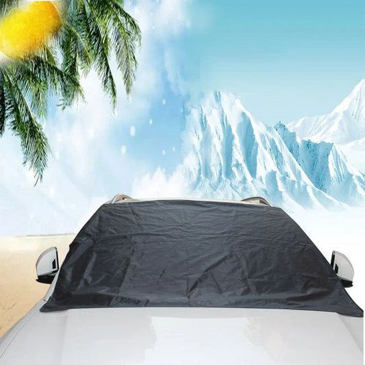 Premium magnetic car windshield cover in silver and black, designed to protect against snow, ice, and sun glare for safe and hassle-free driving.