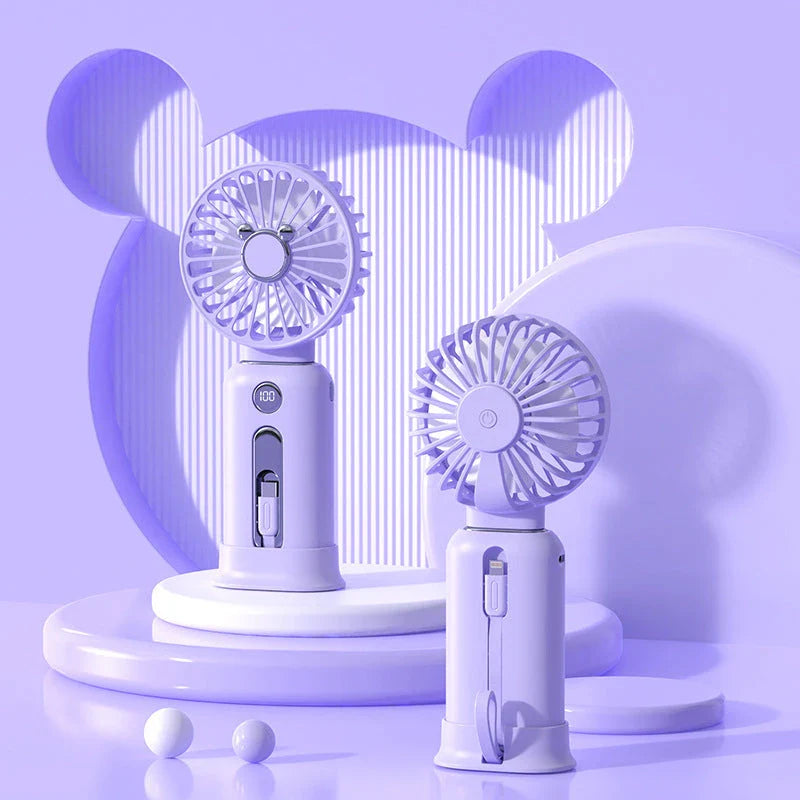 Rechargeable 2-in-1 handheld fan with power bank in various colors - a versatile cooling and charging solution for home, office, and travel