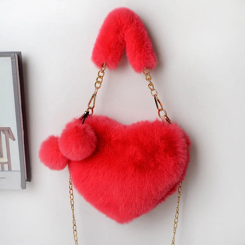 Love Bags Soft Plush Heart-Shaped Handbag for Women in various colours