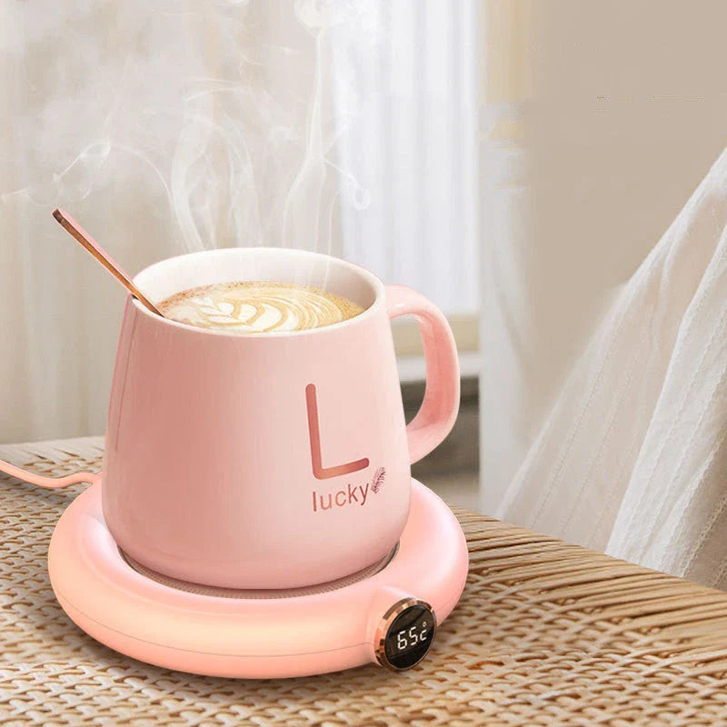 Sleek cordless coffee mug warmer keeps hot drinks at perfect temperature for hours