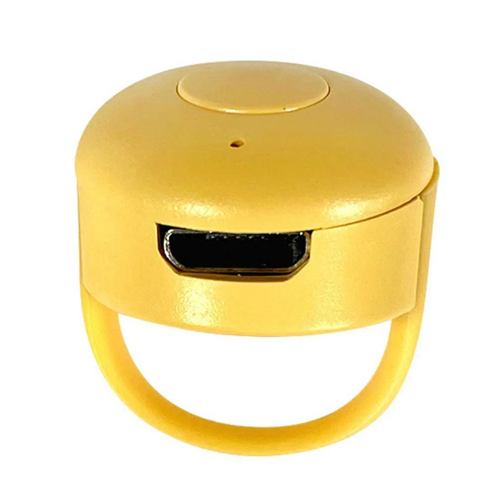 Bluetooth remote control ring for mobile phones in yellow, blue, or pink