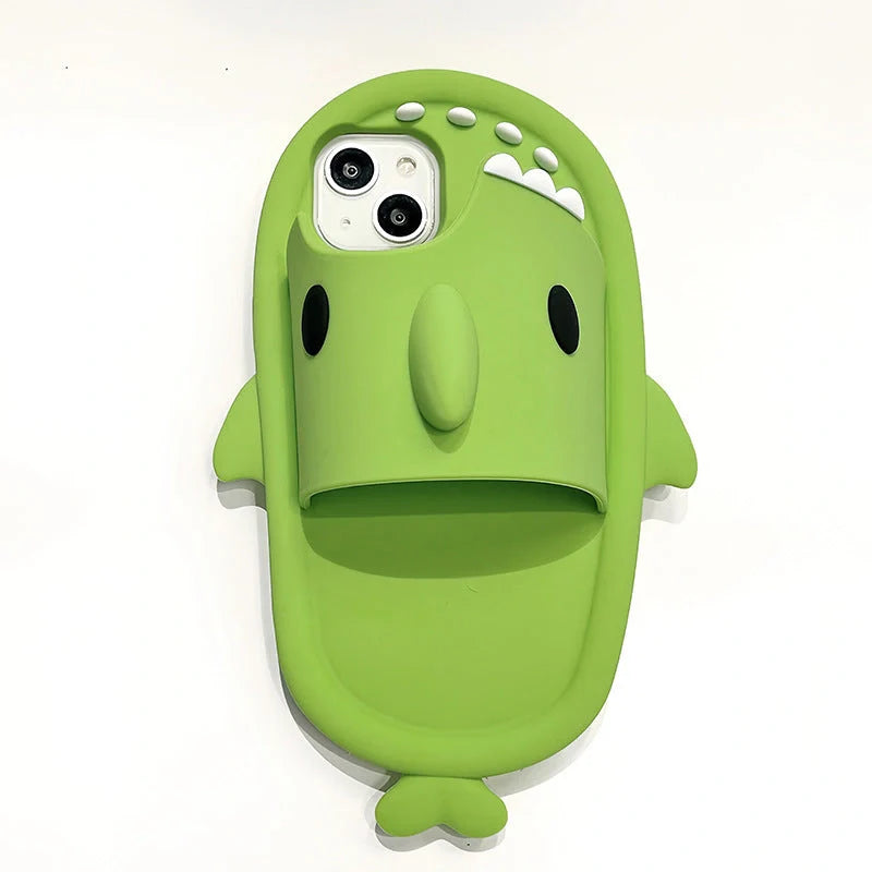 Shark slipper silicone phone case for iPhone 11-14 Pro Max in green