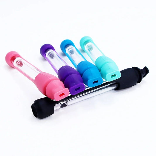 Modern portable glass pipe in various colours, compact and lightweight design