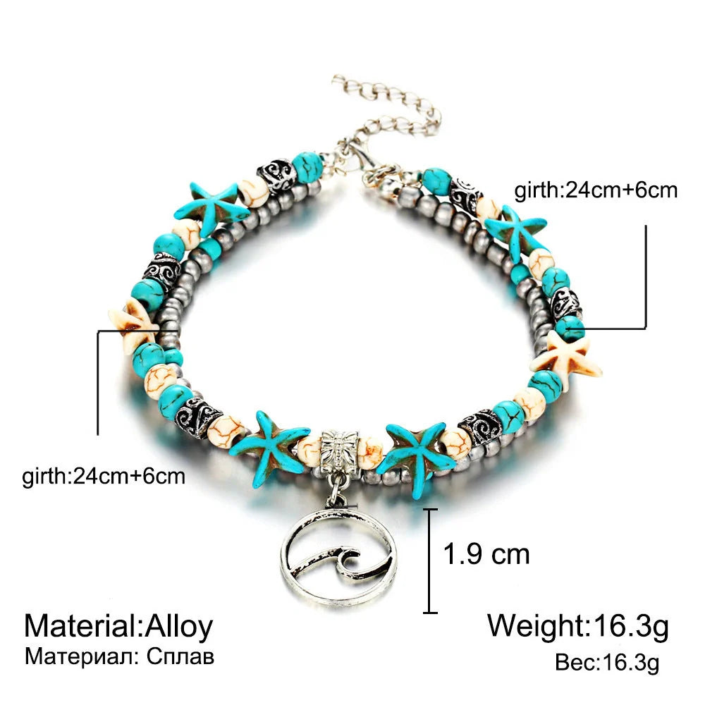 Starfish design zinc alloy anklet for women, perfect for beach outings