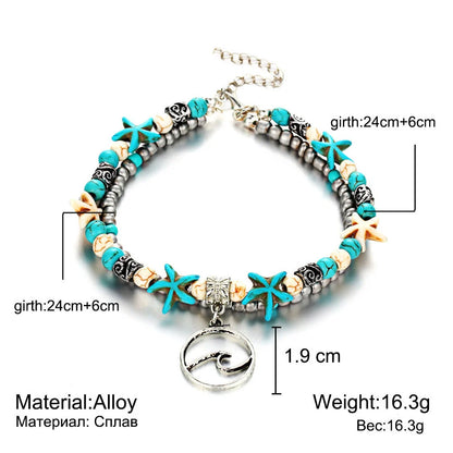 Starfish design zinc alloy anklet for women, perfect for beach outings