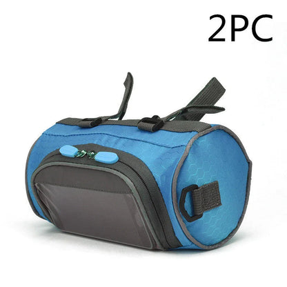 Premium waterproof bicycle handlebar bag made of durable polyester, with ample storage space for a smartphone and other cycling essentials.