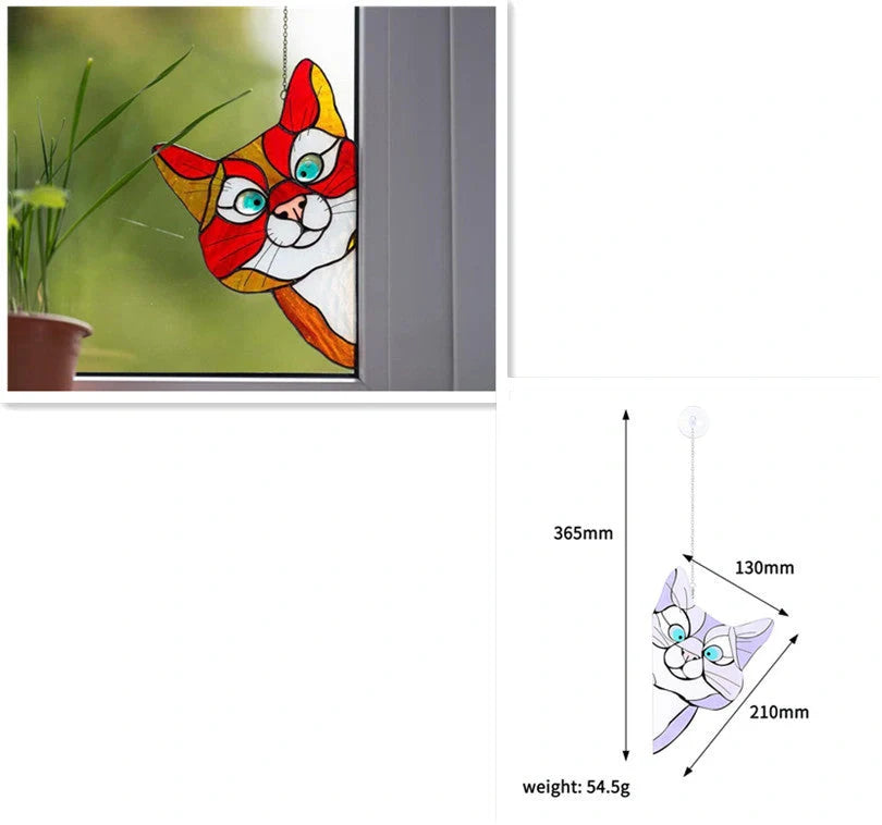 Colourful stained glass cat window hanger decoration, reusable PVC sticker