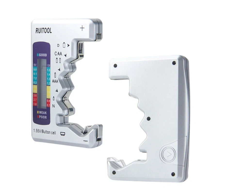 Universal Digital Battery Tester with LCD display for checking AA, AAA, 9V, and button cell batteries