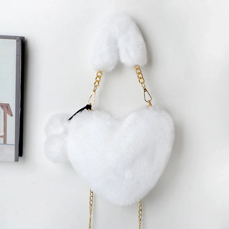Love Bags Soft Plush Heart-Shaped Handbag for Women in various colours