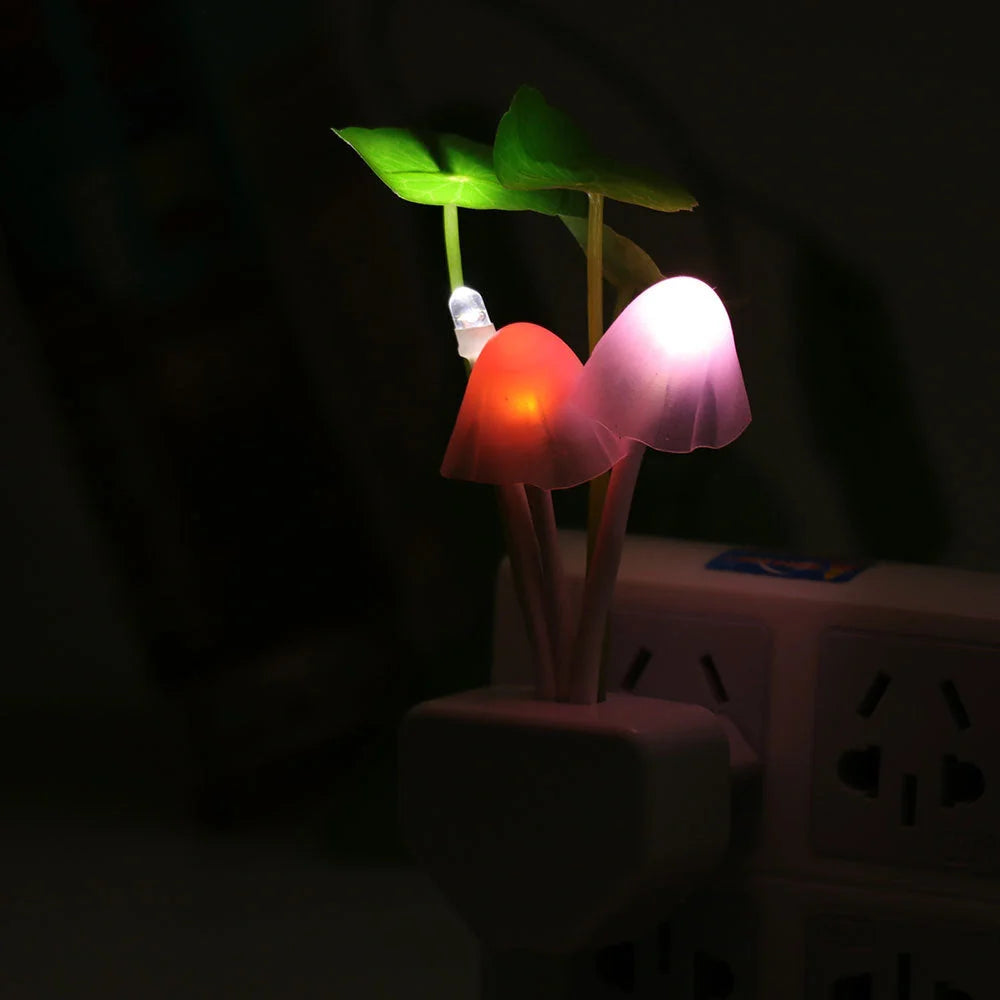 Colour-changing LED Mushroom Light with sensor in white ceramic pot