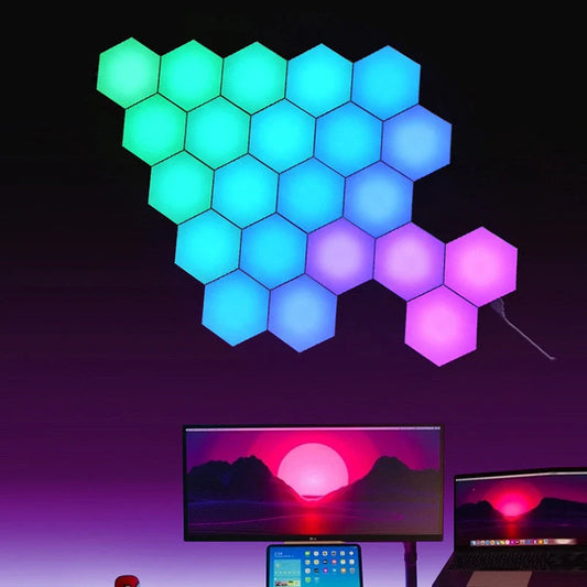 Smart Quantum Light Induction Honeycomb Wall Lamp with remote control and dynamic colour display
