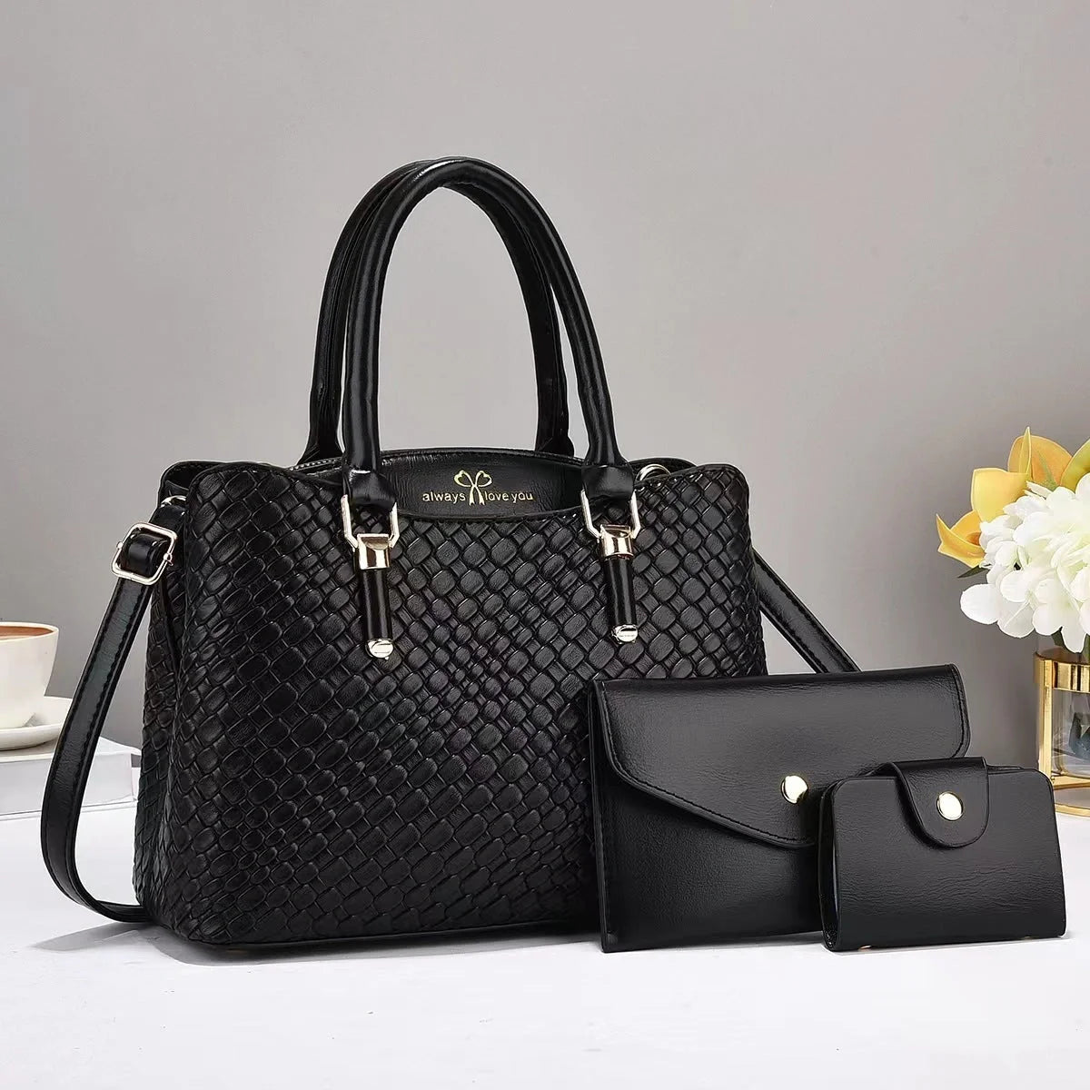 Woven Texture Three-piece Set Large Capacity One Shoulder Combination Bags in various colours