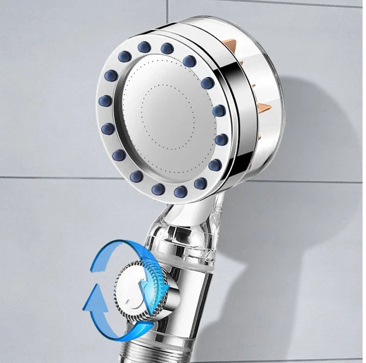 Premium high-pressure shower head with turbo boost technology, water filtration, and durable ABS and stainless steel construction