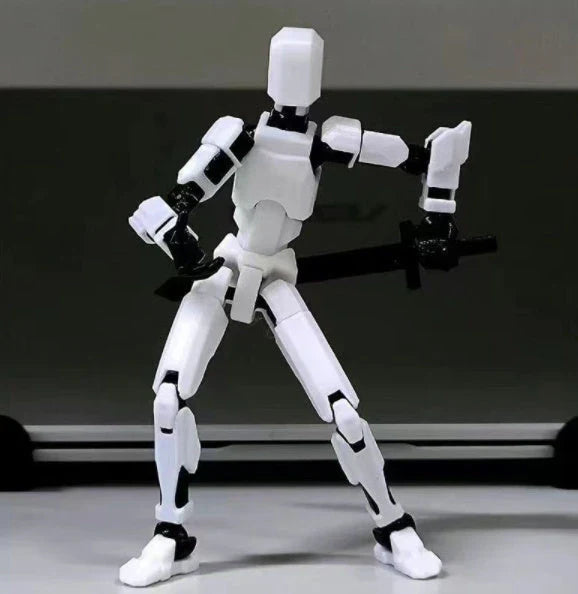 Poseable 3D-printed transforming robot action figure toy in various bright colors
