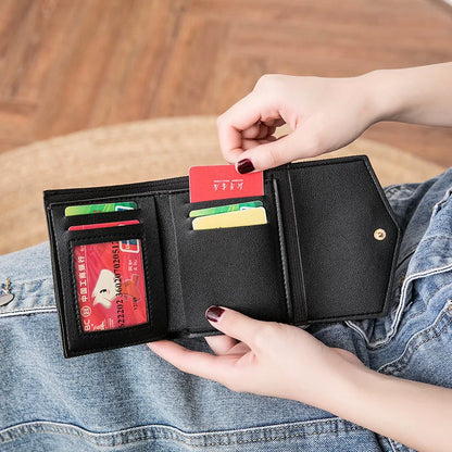 Short style tri-fold wallet with zipper coin purse for women in various colours