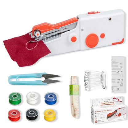 Portable mini hand sewing machine in various colors with compact design for easy sewing on the go