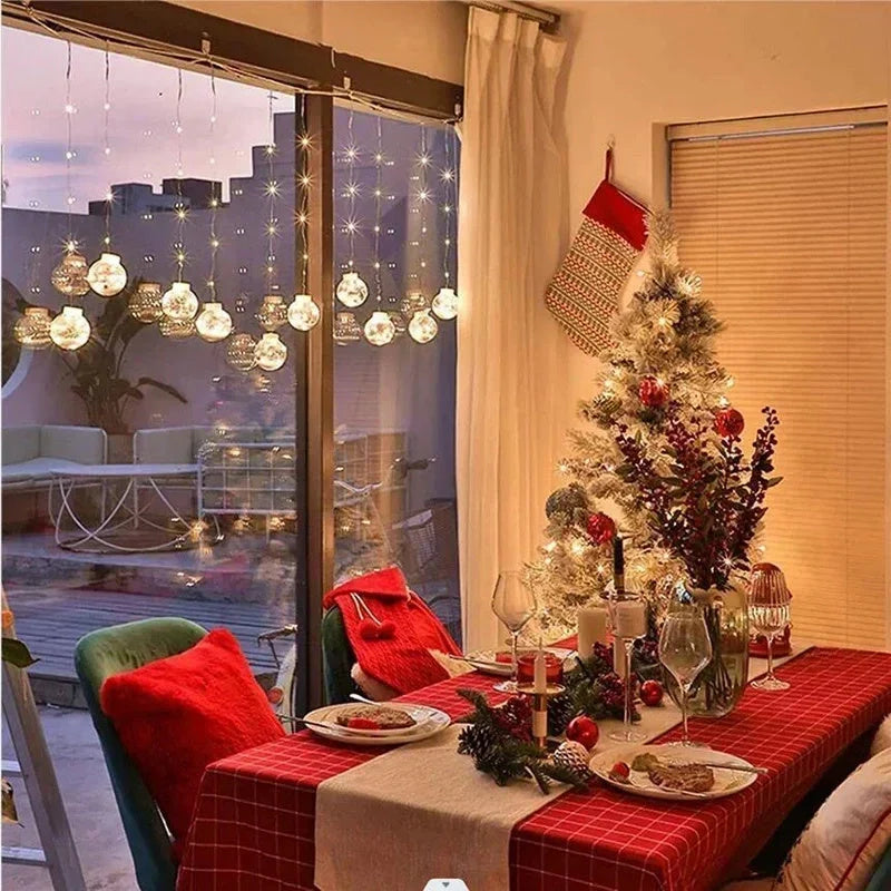 10PCS LED Christmas curtain lamp set with fairy snowman and wishing ball designs