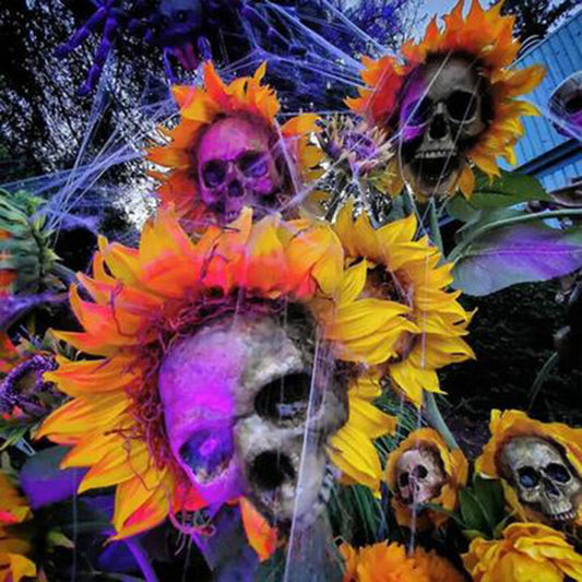Eerie Sunflower Halloween Decoration with Skull-Shaped Blooms for Haunting Garden Display