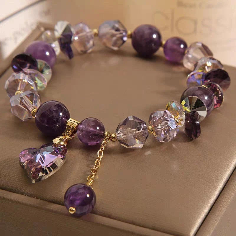 Elegant Natural Amethyst Love Gem Bracelet with heart-shaped pendant