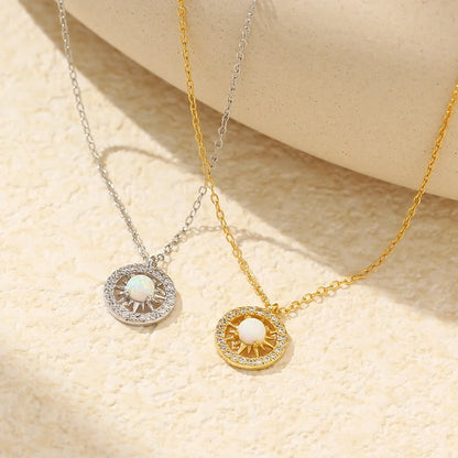Celtic Moon and Sun Necklace in silver with opal accents, elegant fashion jewelry
