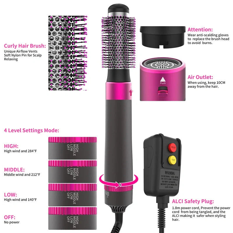 Professional 5-in-1 Hair Dryer Brush in Dyson Grey with multiple attachments for versatile styling