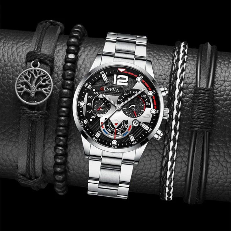 Premium stainless steel men's watch with bracelet in multiple color options