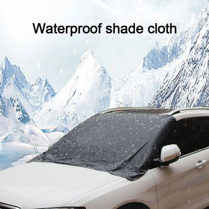Premium magnetic car windshield cover in silver and black, designed to protect against snow, ice, and sun glare for safe and hassle-free driving.