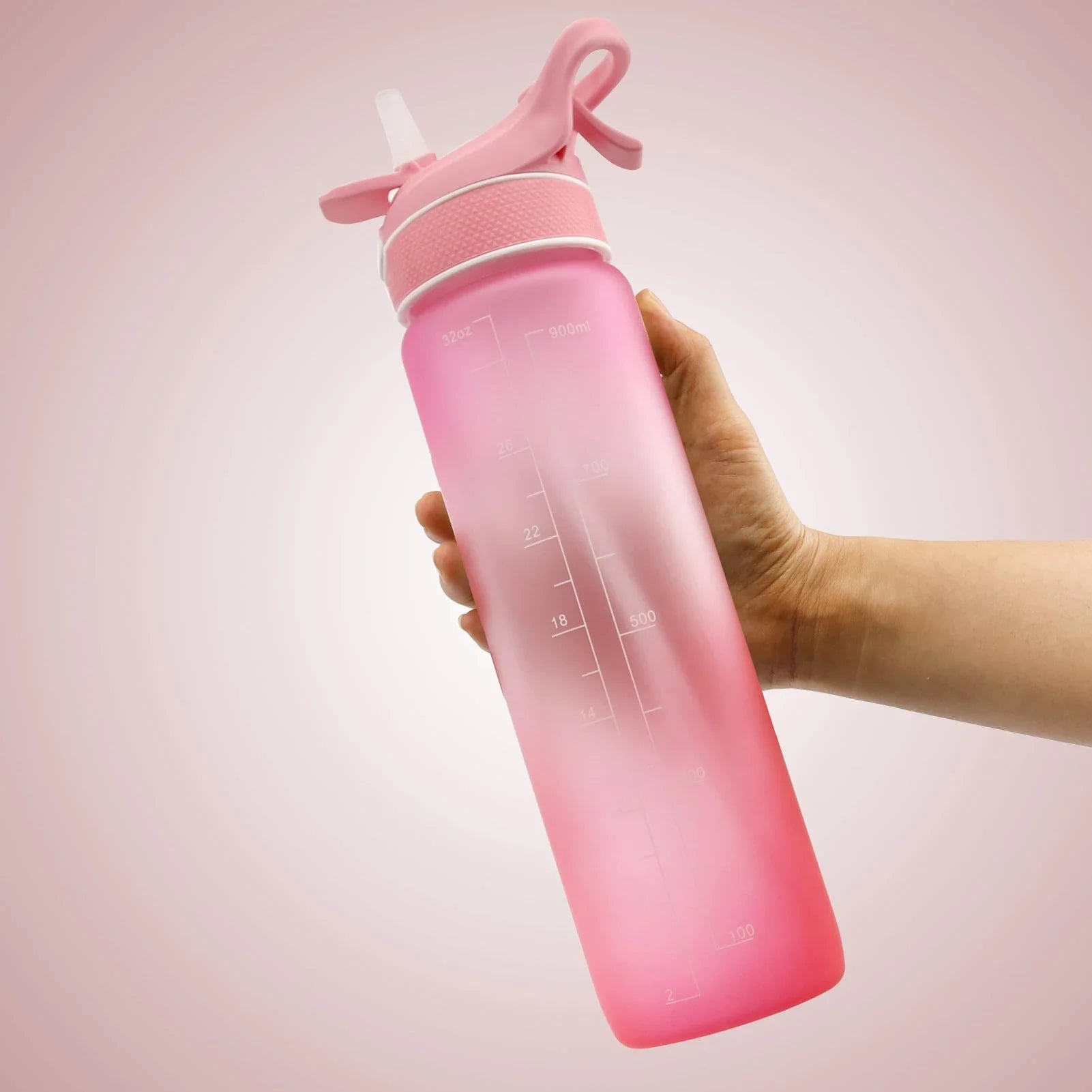 Convenient sports water bottle with straw and sprayer for hydration and cooling on-the-go