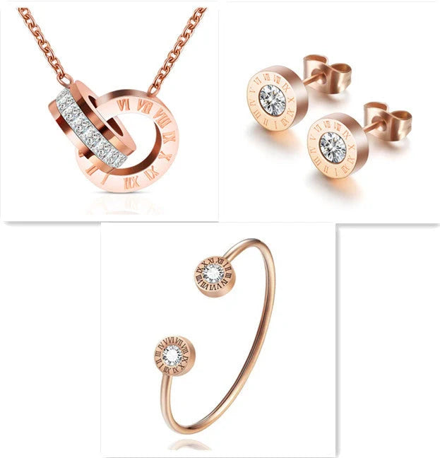 Elegant titanium steel earrings with Roman numeral design and diamond studs