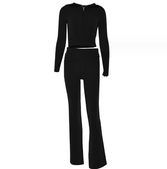 Stylish hoodie suit set with cozy hoodie and high-waisted pants in various colors