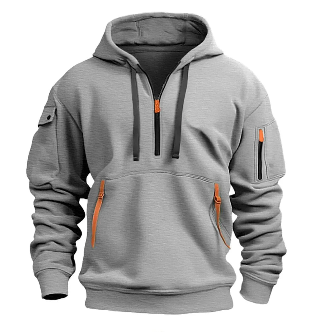 Cozy Hooded Pullover in Black, Navy Blue, Khaki, and Light Gray Colors