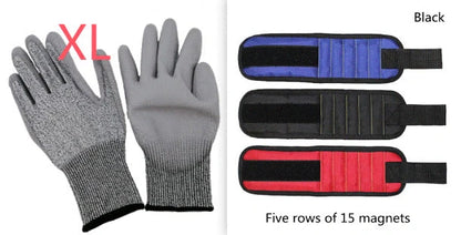 A 15-slot magnetic wristband made of durable nylon with powerful embedded magnets for organising and holding small tools and fasteners.